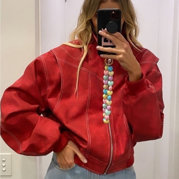 LIONESS Vista Crimson Bomber Jacket NWT - Picture 8 of 8